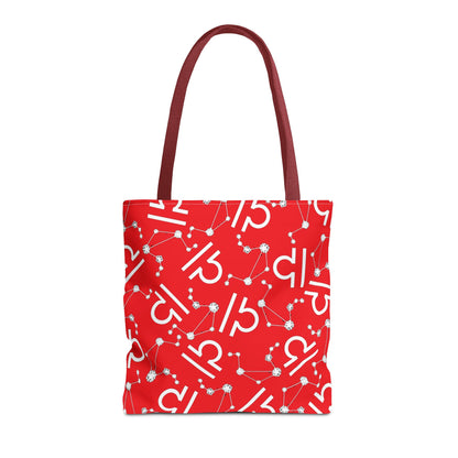 Tote Bag, Libra Zodiac Sign, AOP, (Red, White)