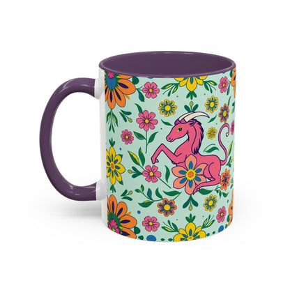 Accent Coffee Mug, Aquarius, Zodiac, Flower Pattern, (11, 15oz)
