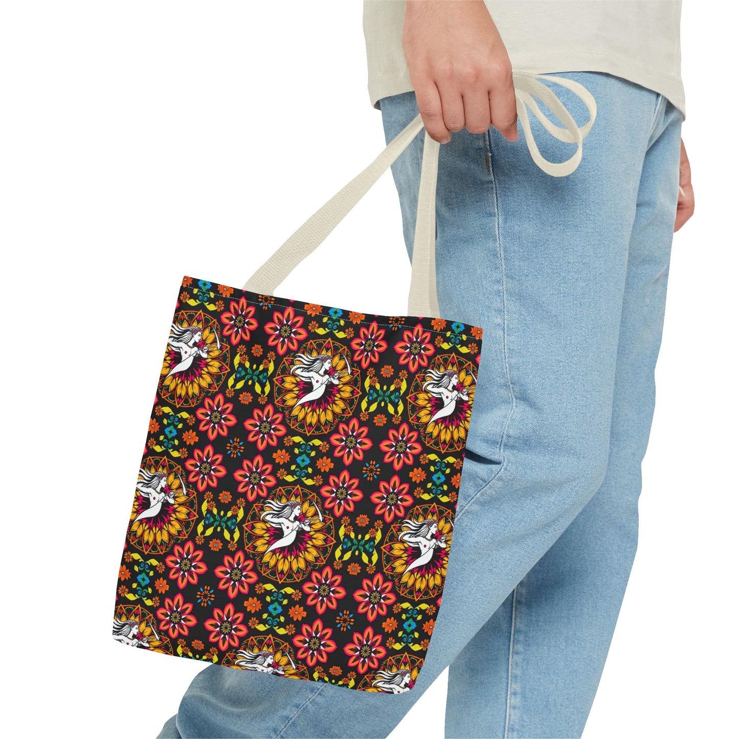 Tote Bag (AOP), Sagittarius, Zodiac v1, Flower Pattern