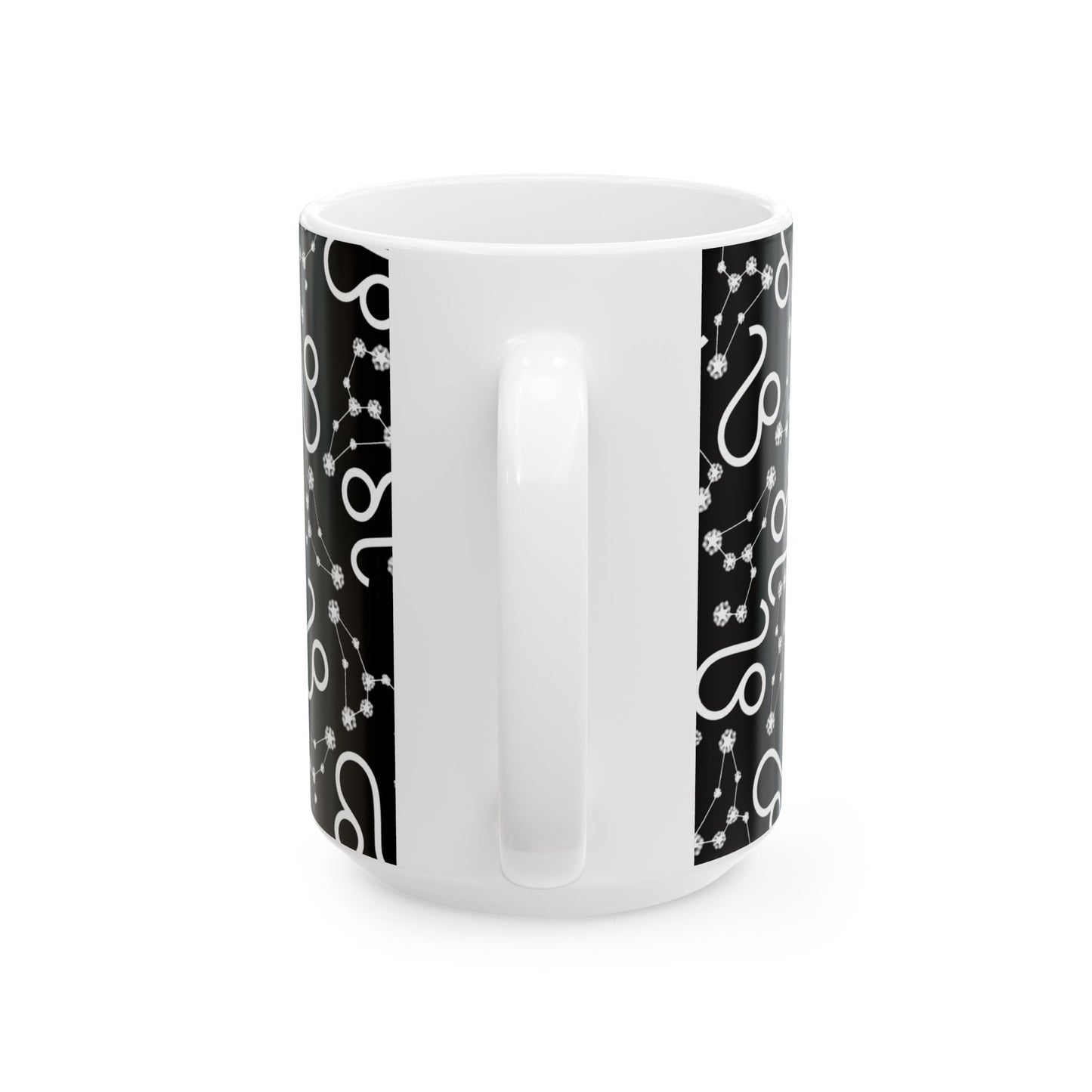 Ceramic Mug, (11oz, 15oz), Ceramic Coffee Mug, Black AOP, Leo Zodiac Design