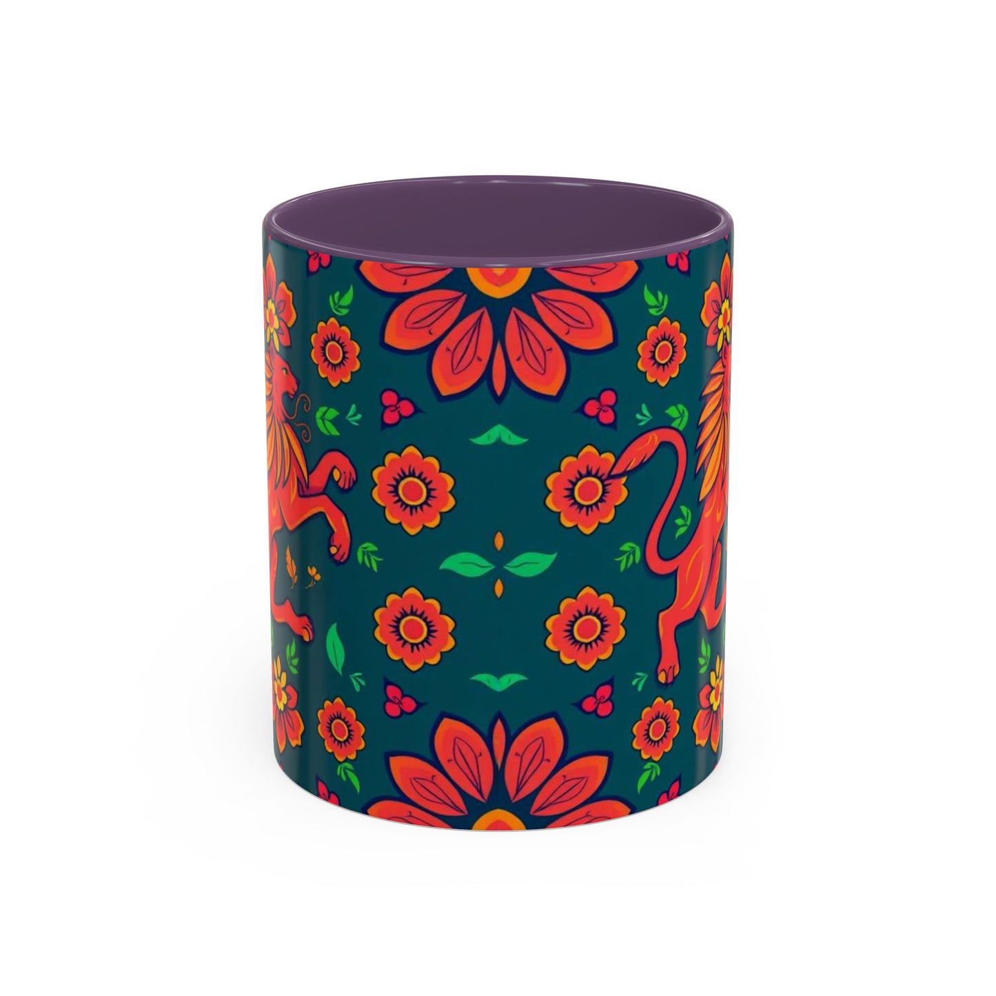 Accent Coffee Mug, Leo, Zodiac v1, Flower Pattern, (11, 15oz)