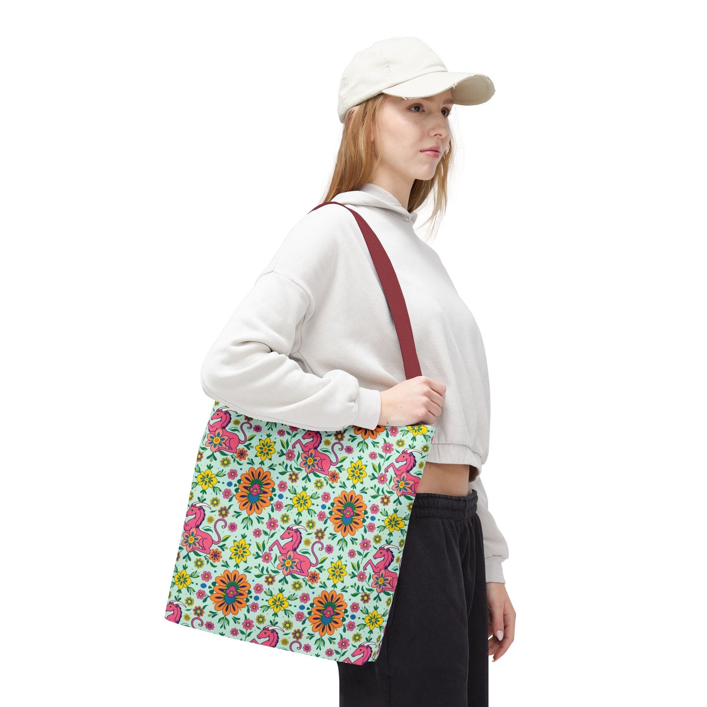 Tote Bag (AOP), Aquarius, Zodiac, Flower Pattern