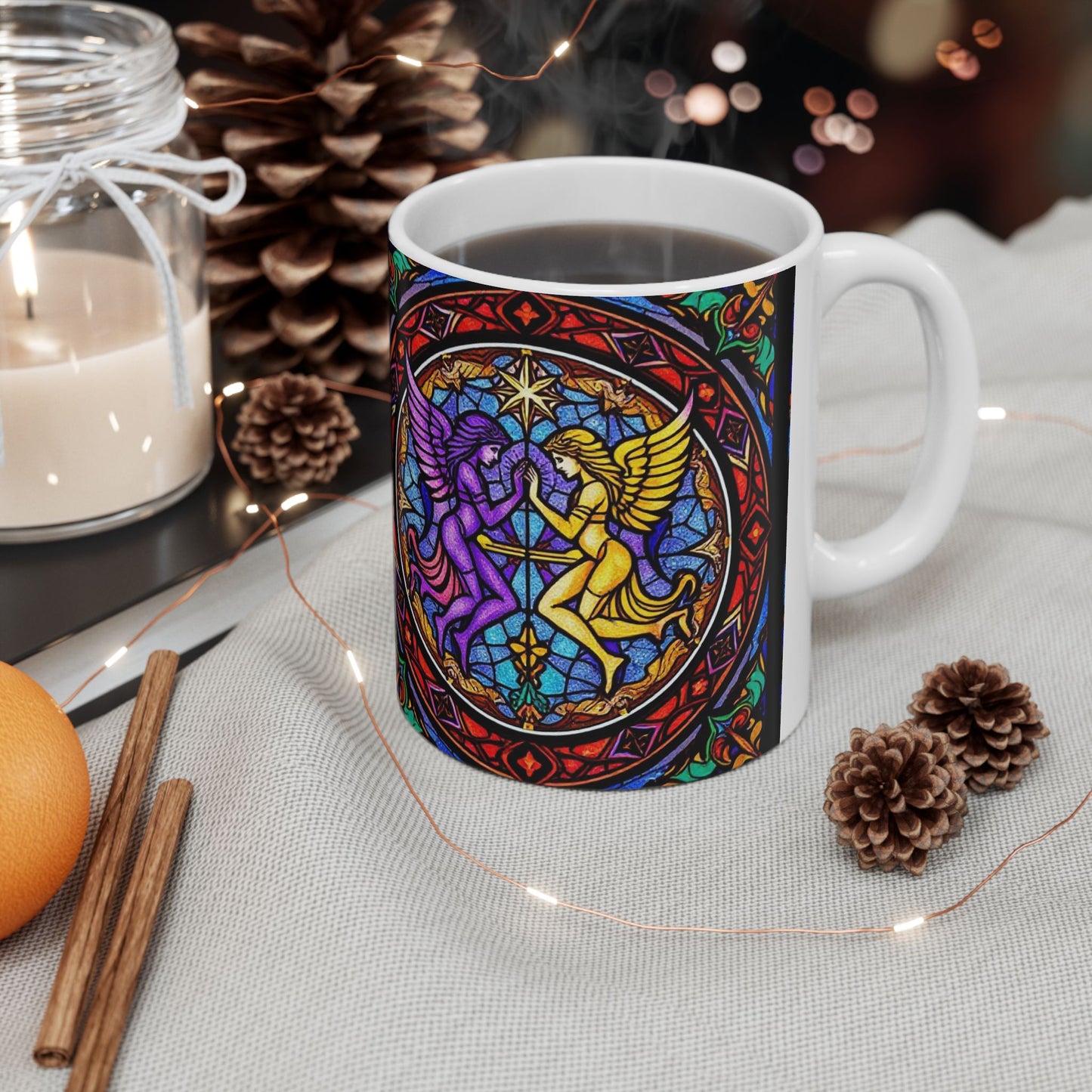 Ceramic Mug, (11oz, 15oz), Ceramic Coffee Mug, AOP, Glass Design v1, Gemini Zodiac