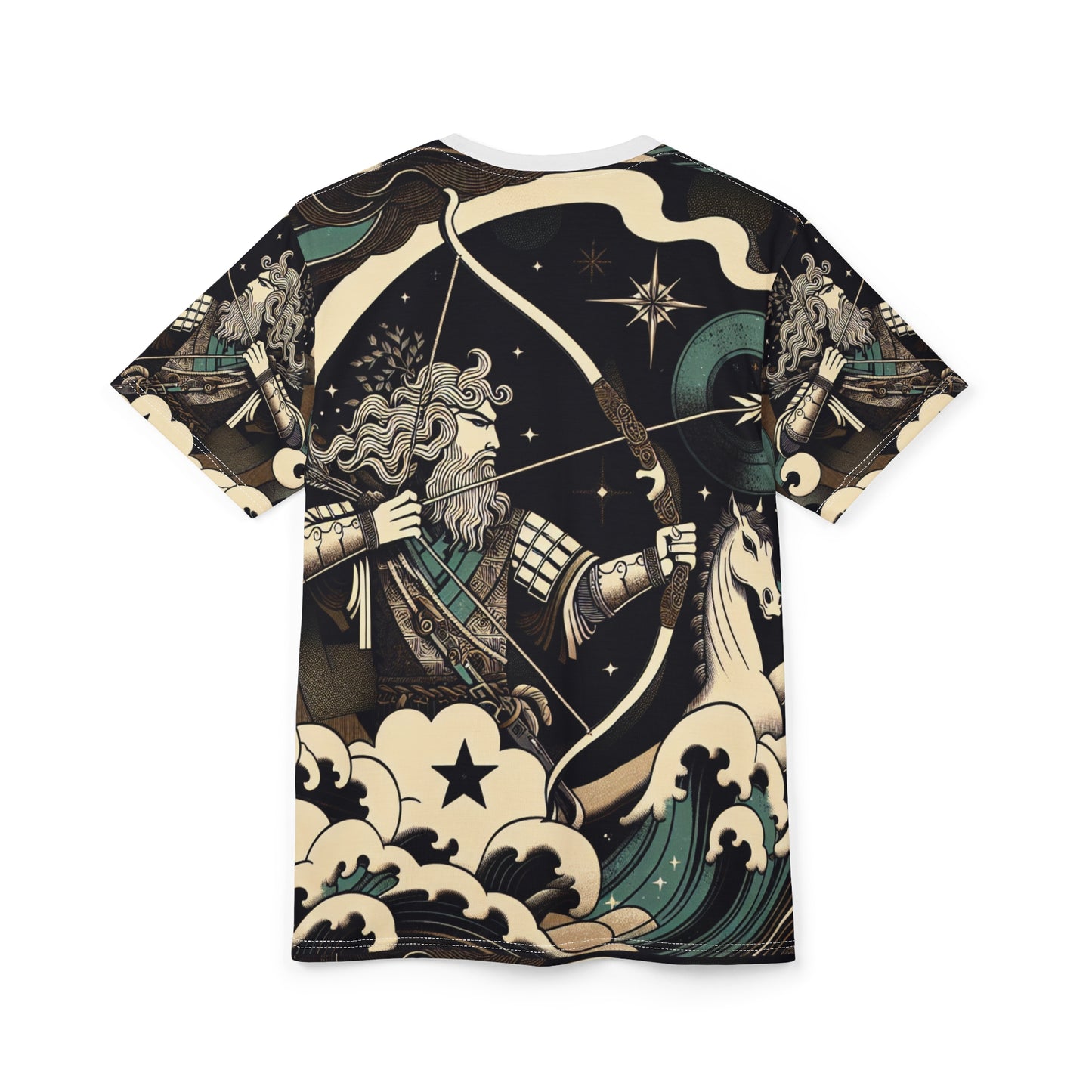 Unisex Cut & Sew T-Shirt (AOP), Arrow Horse, Sagittarius Zodiac Design, Regular fit, 100% Polyester