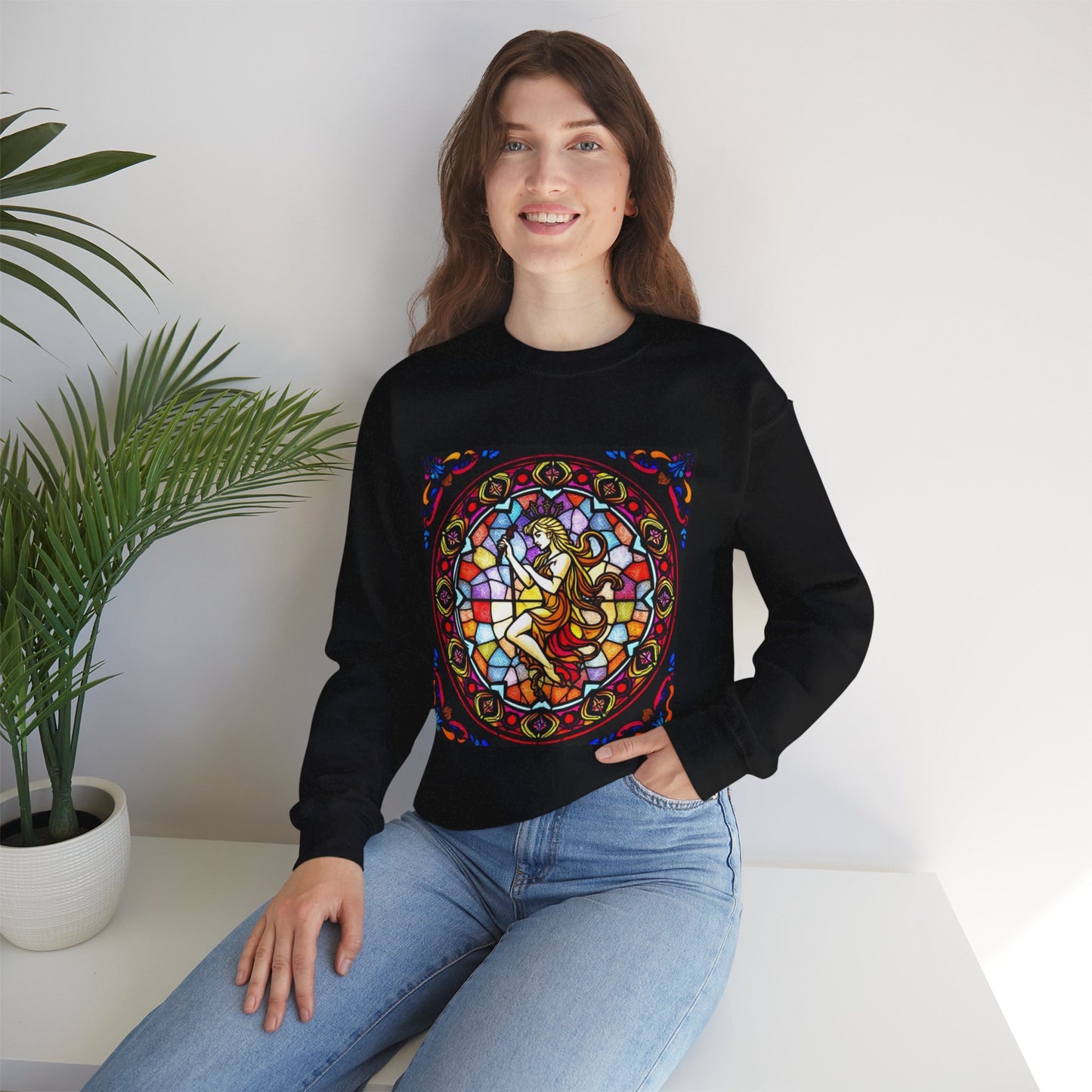Unisex Heavy Blend™ Crewneck Sweatshirt, Glass, Virgo Zodiac Design