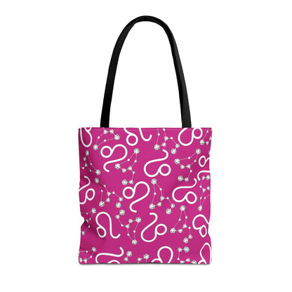 Tote Bag, Leo Zodiac Sign, AOP, (Pink, White)