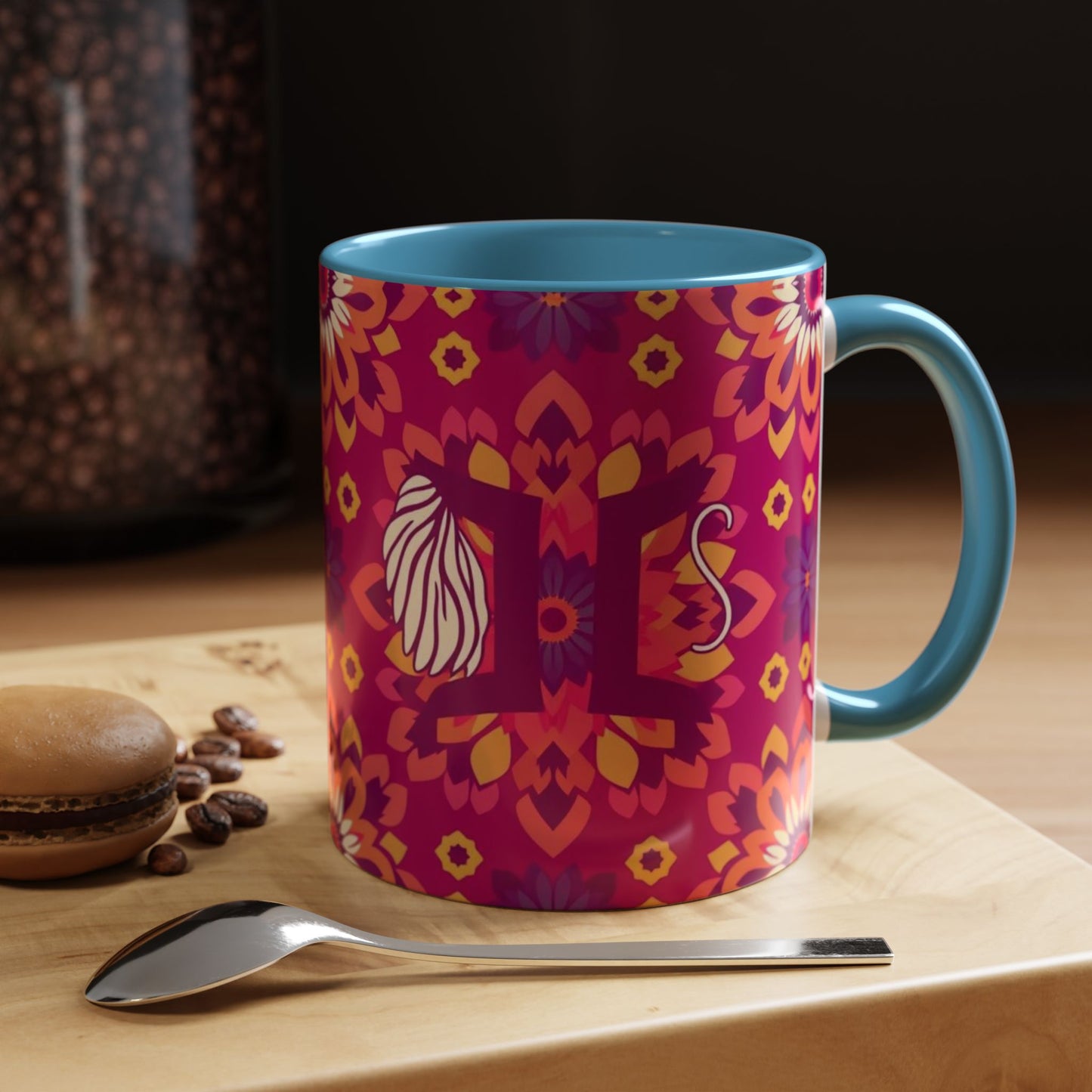 Accent Coffee Mug, Gemini, Zodiac v1, Flower Pattern, (11, 15oz)