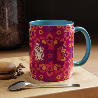Accent Coffee Mug, Gemini, Zodiac v1, Flower Pattern, (11, 15oz)