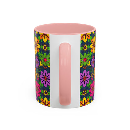 Accent Coffee Mug, Gemini, Zodiac v3, Flower Pattern, (11, 15oz)