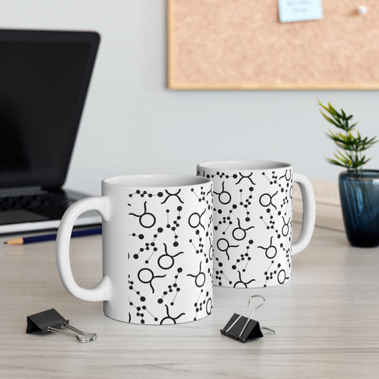 Ceramic Mug, (11oz, 15oz), Ceramic Coffee Mug, AOP, Constellation & Symbol, Taurus Zodiac Design