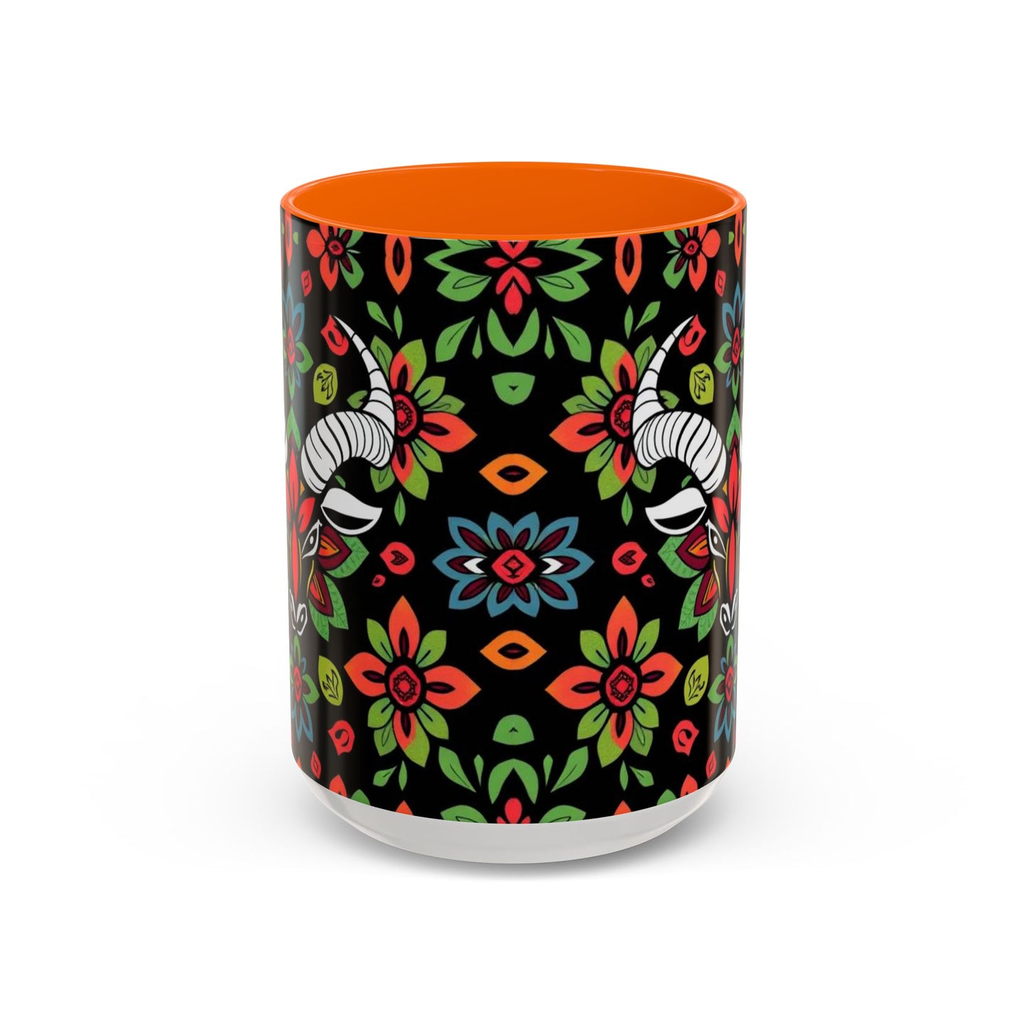 Accent Coffee Mug, Taurus, Zodiac v2. Flower Pattern, (11, 15oz)