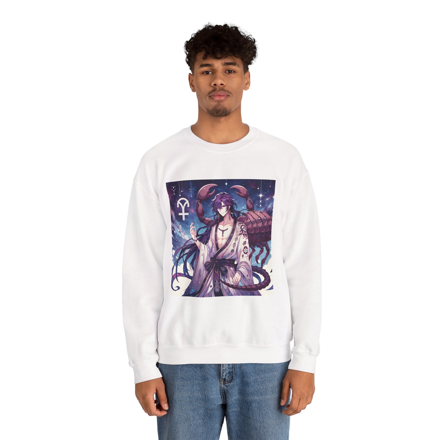 Unisex Heavy Blend™ Crewneck Sweatshirt, Scorpio Zodiac Design, purple scorpion anime