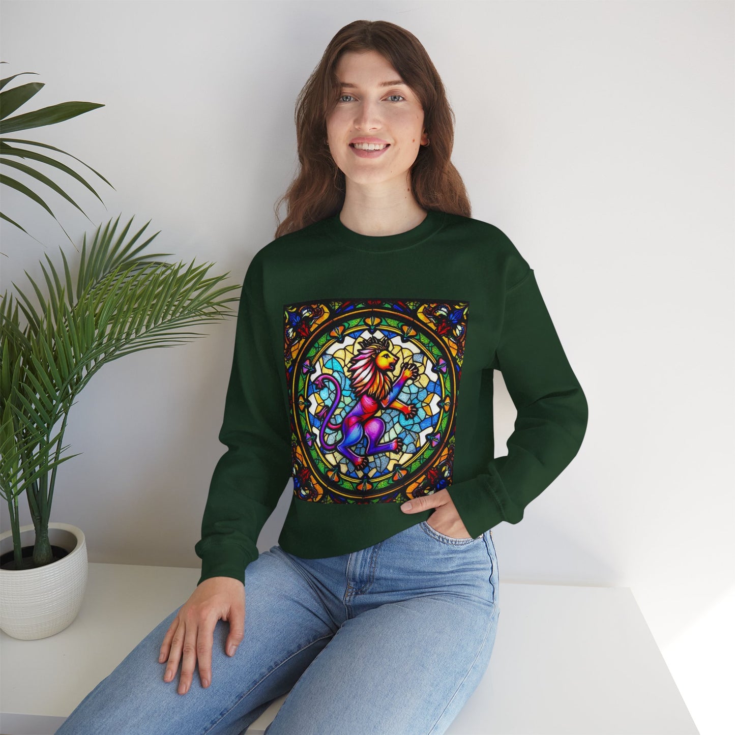 Unisex Heavy Blend™ Crewneck Sweatshirt, Glass, Leo Zodiac Design