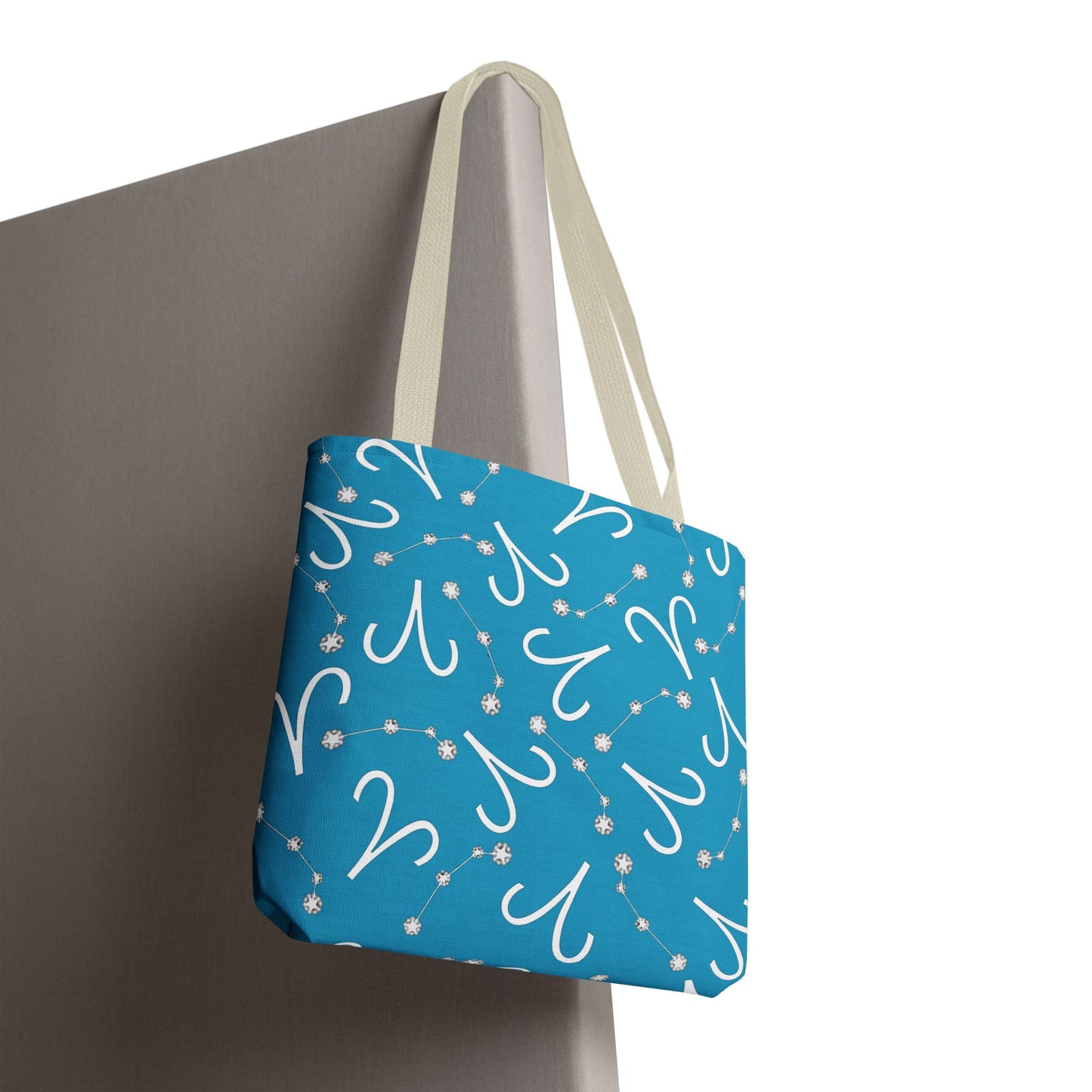Tote Bag, Aries Zodiac Sign, AOP, (Turquoise, White)
