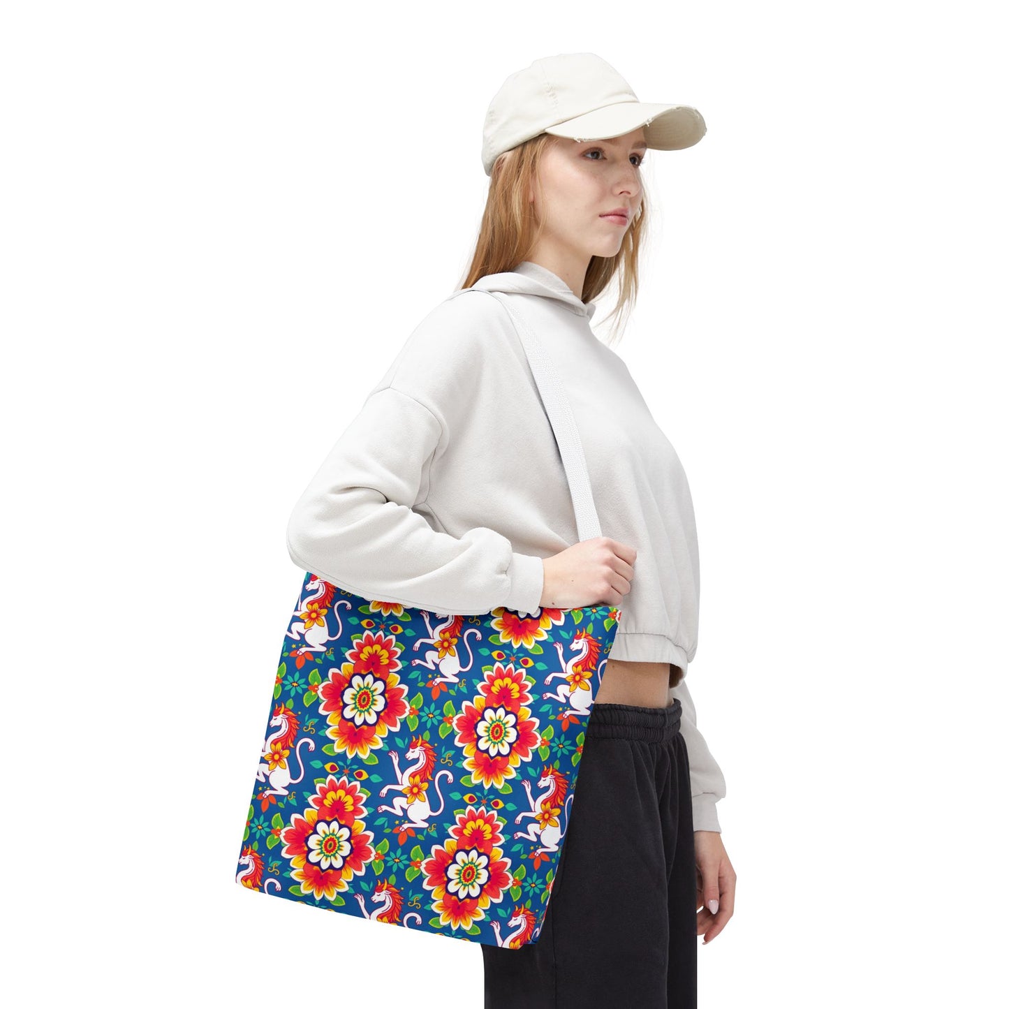 Tote Bag, (AOP), Virgo, Zodiac v2, Flower Pattern