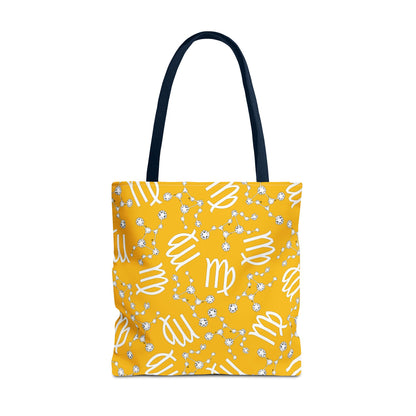Tote Bag, Virgo Zodiac Sign, AOP, (Yellow White)