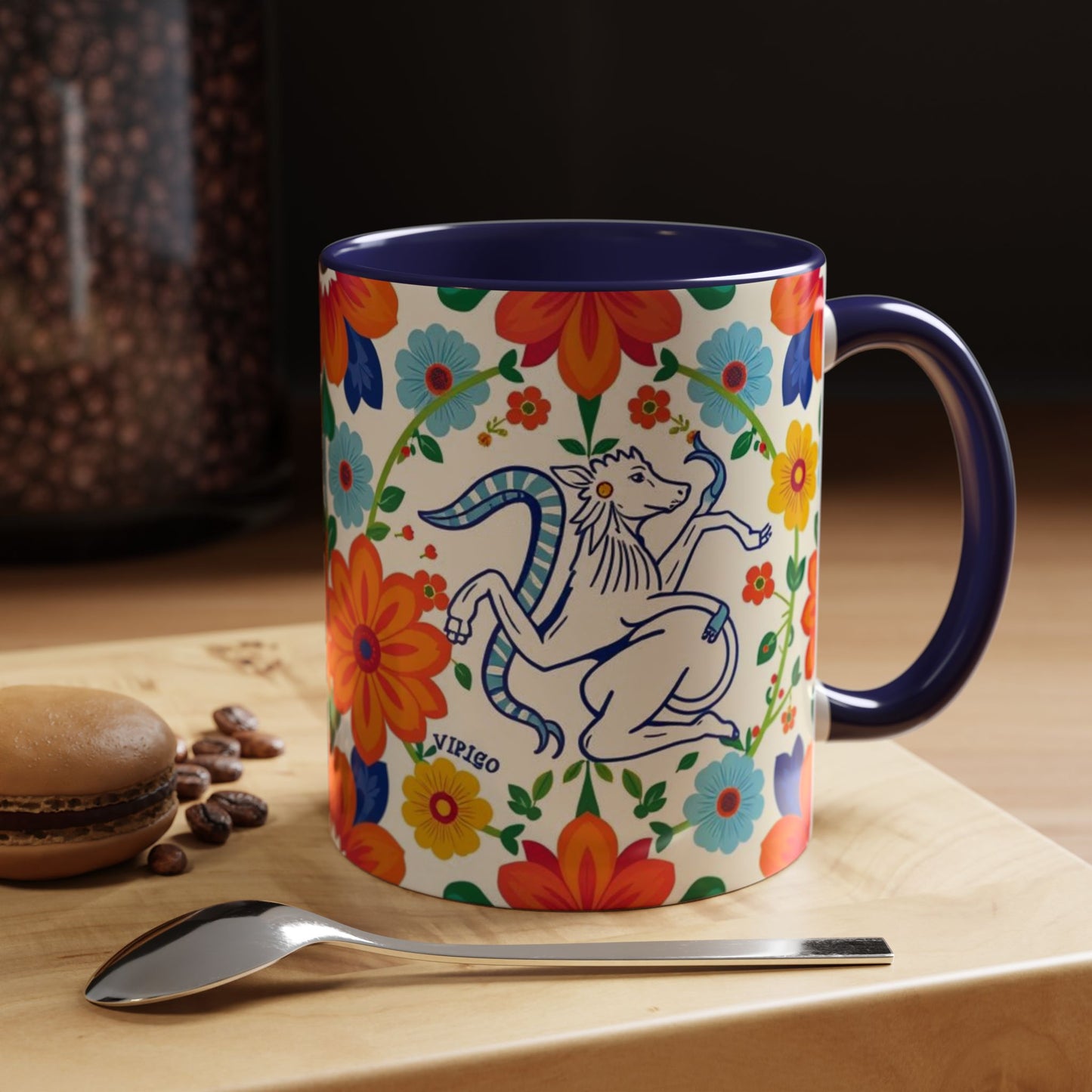 Accent Coffee Mug, Virgo, Zodiac v2. Flower Pattern, (11, 15oz)