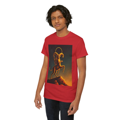Unisex Heavy Cotton T-Shirt, Mountain Top 1v, Aries Zodiac Design