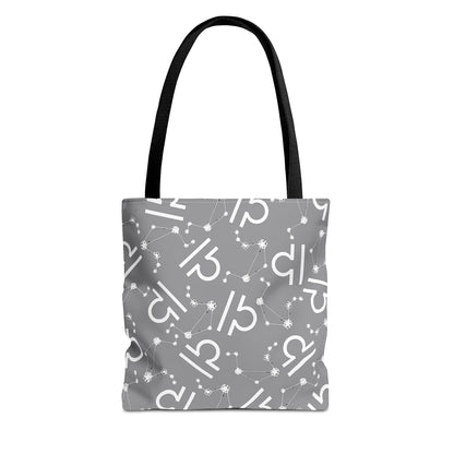 Tote Bag, Libra Zodiac Sign, AOP, (Grey, White)