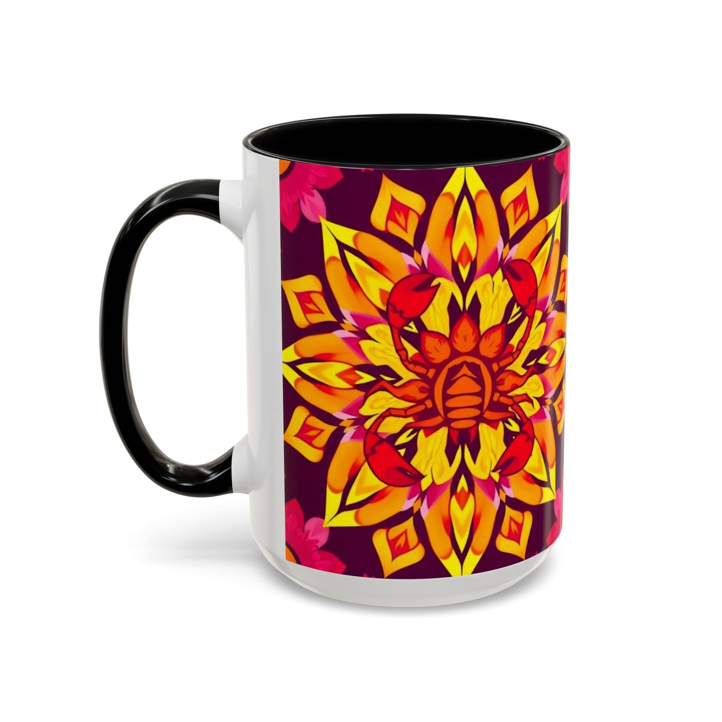 Accent Coffee Mug, Scorpio, Zodiac v1. Flower Pattern, (11, 15oz)