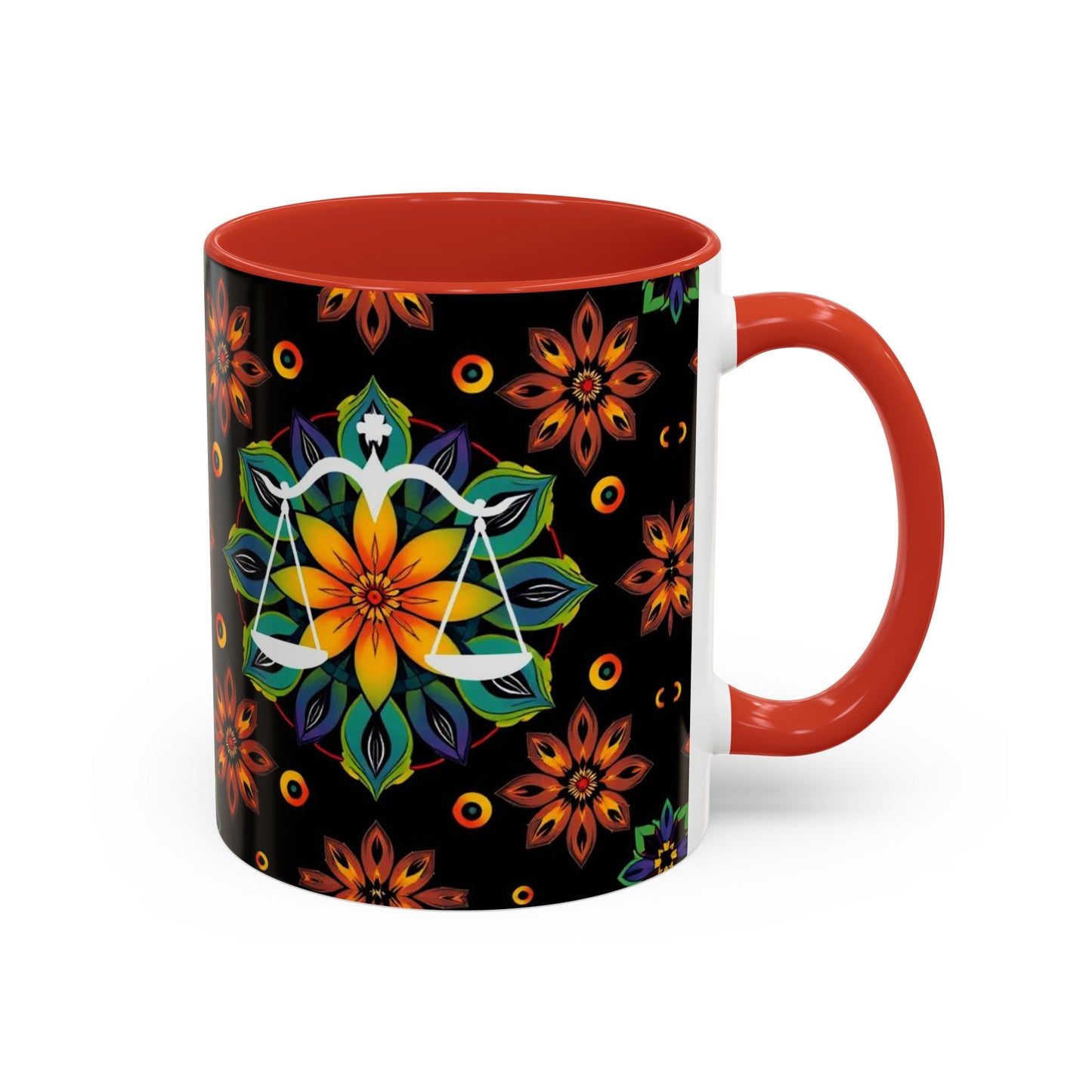 Accent Coffee Mug, Libra, Zodiac v4, Flower Pattern, (11, 15oz)