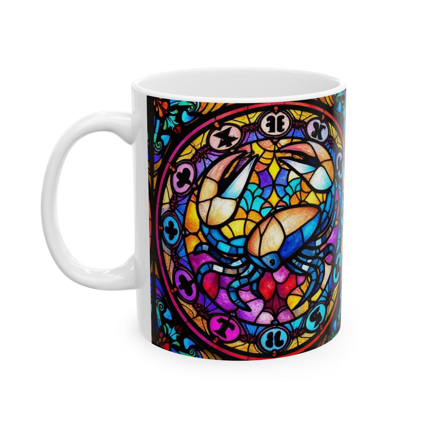 Ceramic Mug, (11oz, 15oz), Ceramic Coffee Mug, AOP, Glass Design v1, Cancer Zodiac