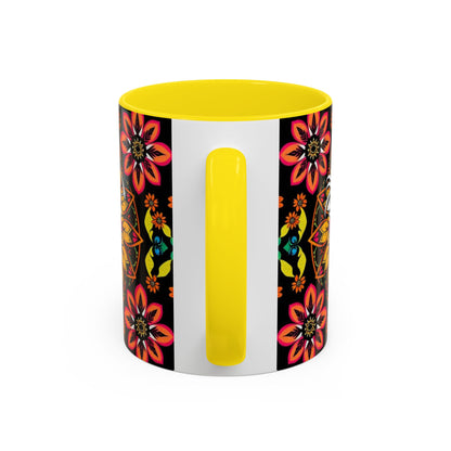 Accent Coffee Mug, Sagittarius, Zodiac v2. Flower Pattern, (11, 15oz)