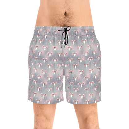 Men's Mid-Length Swim Shorts, (AOP), Aries, Zodiac v1, Bubble Pattern