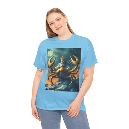 Unisex Heavy Cotton T-Shirt, Crustacean King, Cancer Zodiac Design