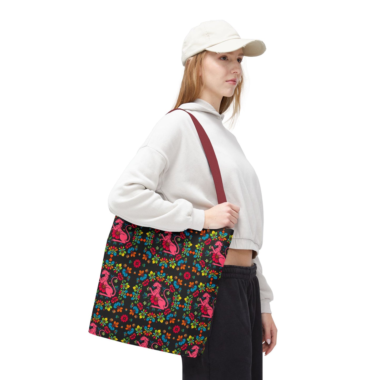Tote Bag, (AOP), Virgo, Zodiac v6, Flower Pattern