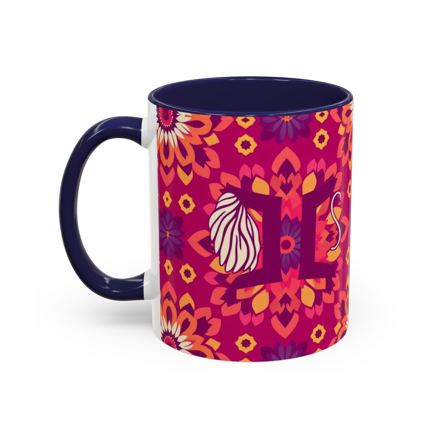Accent Coffee Mug, Gemini, Zodiac v1, Flower Pattern, (11, 15oz)