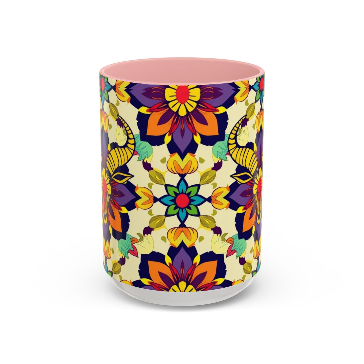Accent Coffee Mug, Taurus, Zodiac v3. Flower Pattern, (11, 15oz)