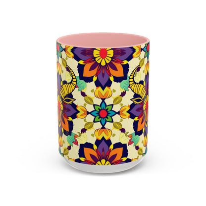 Accent Coffee Mug, Taurus, Zodiac v3. Flower Pattern, (11, 15oz)