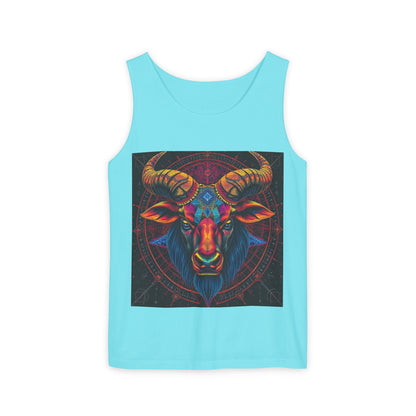 Unisex Garment-Dyed, Tank Top, Taurus Design, Pop Art v1, 100% US cotton
