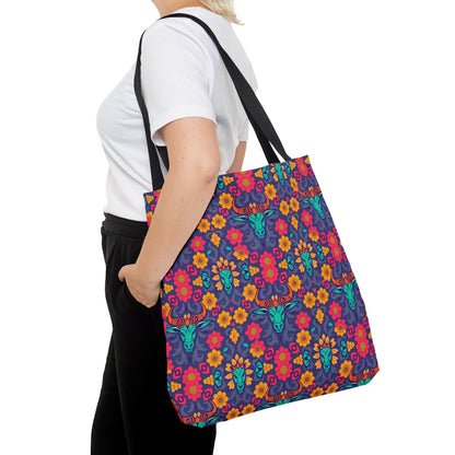 Tote Bag, (AOP), Taurus, Zodiac v1, Flower Pattern