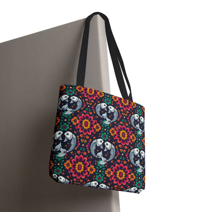 Tote Bag, (AOP), Pisces, Zodiac v1, Flower Pattern