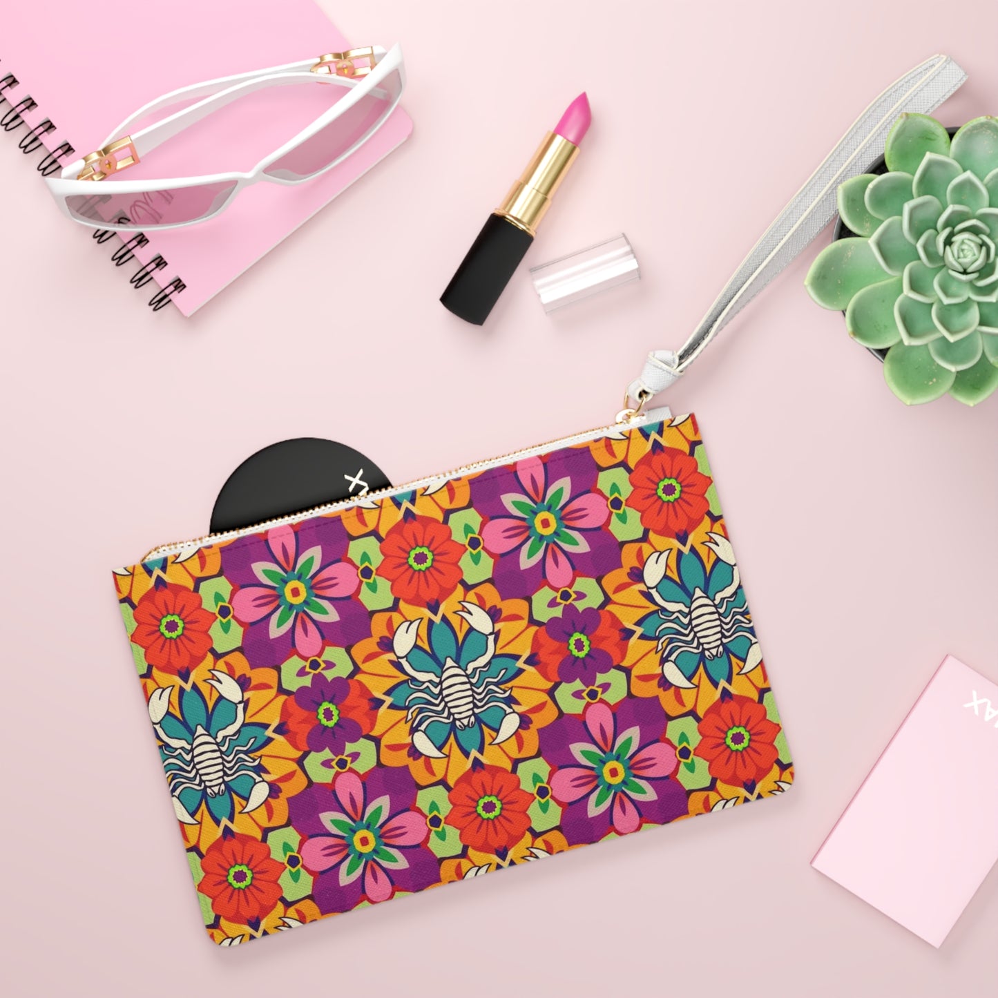 Clutch Bag, Scorpio, Zodiac v4, Flower Pattern