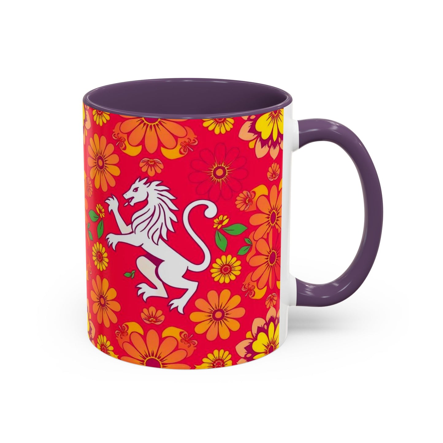 Accent Coffee Mug, Leo, Zodiac v4, Flower Pattern, (11, 15oz)