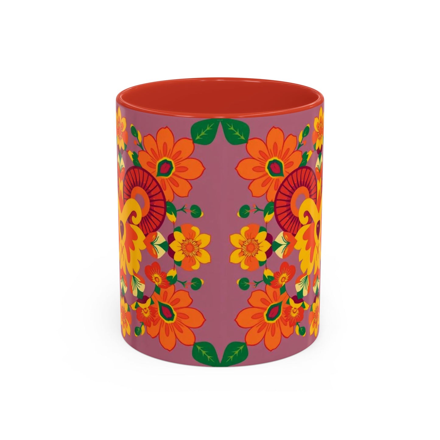 Accent Coffee Mug, Aries, Zodiac v1, Flower Pattern, (11, 15oz)