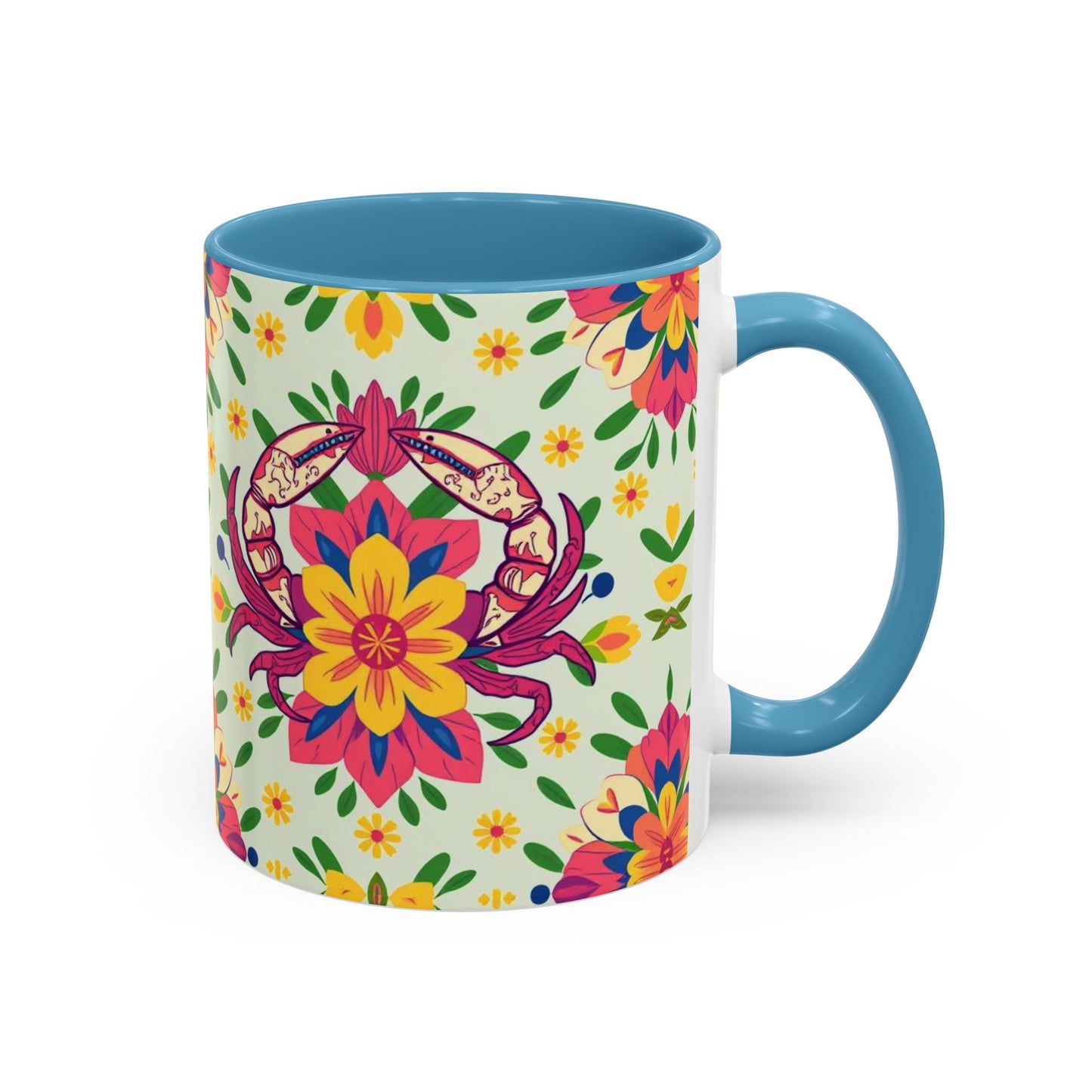 Accent Coffee Mug, Cancer, Zodiac v3, Flower Pattern, (11, 15oz)