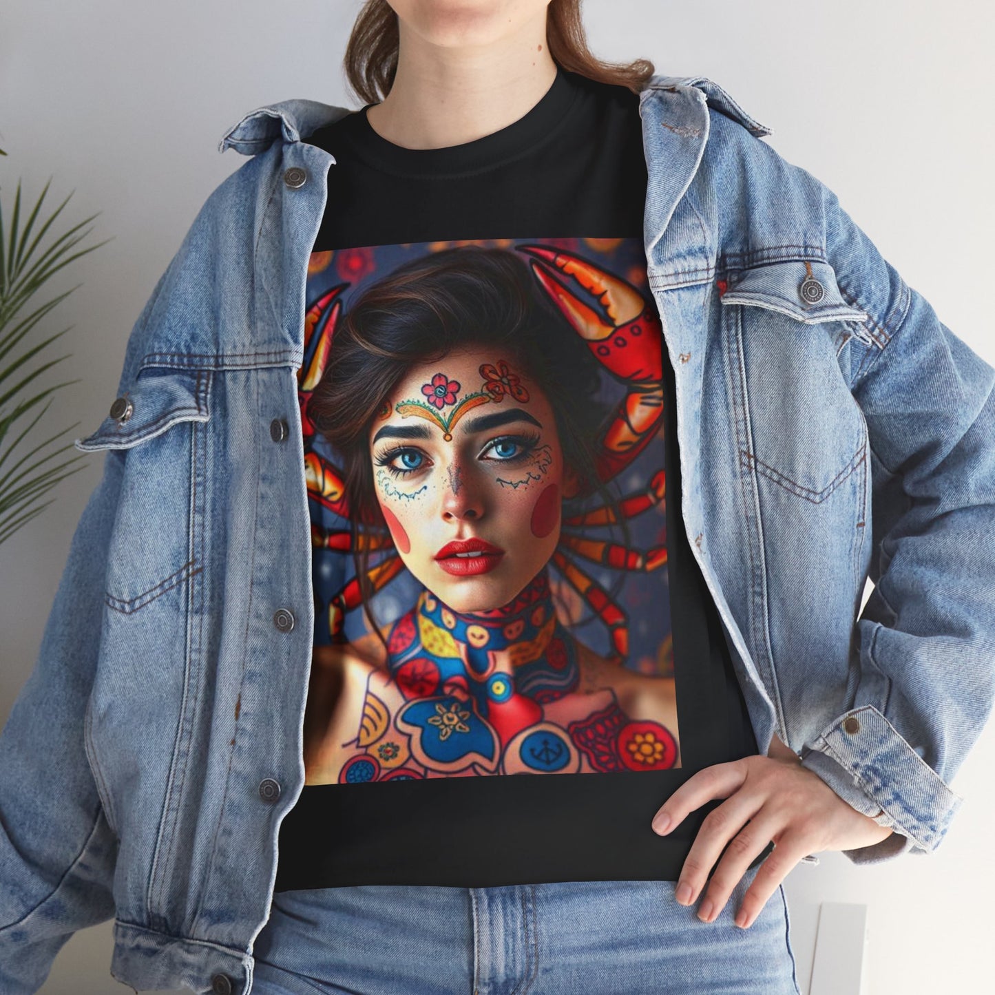 Unisex Heavy Cotton T-Shirt, Cancer, Zodiac v1, Sexy Art