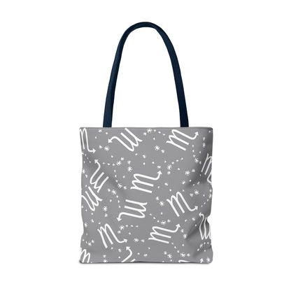Tote Bag, Scorpio Zodiac Sign, AOP, (Grey, White)