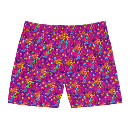 Men's Mid-Length Swim Shorts, (AOP), Sagittarius, Zodiac v3, Bubble Pattern