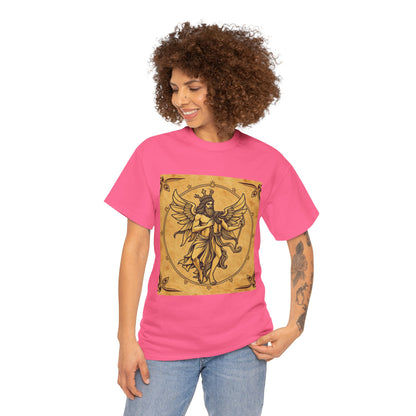 Unisex Heavy Cotton T-Shirt, Pencil Art v1, Gemini Zodiac Design