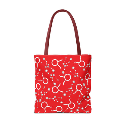 Tote Bag, Taurus Zodiac Sign, AOP, (Red, White)