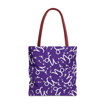 Tote Bag, Capricorn Zodiac Sign, AOP, (Purple, White)