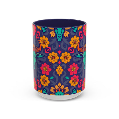 Accent Coffee Mug, Taurus, Zodiac. Flower Pattern, (11, 15oz)