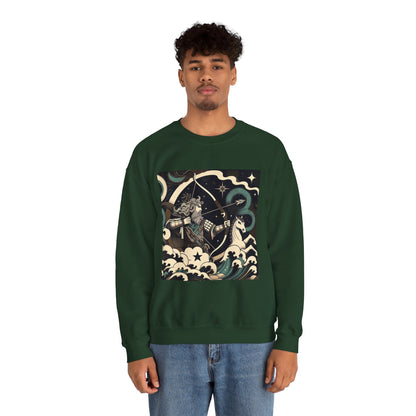 Unisex Heavy Blend™ Crewneck Sweatshirt, Man With Arrow Sagittarius Zodiac Design