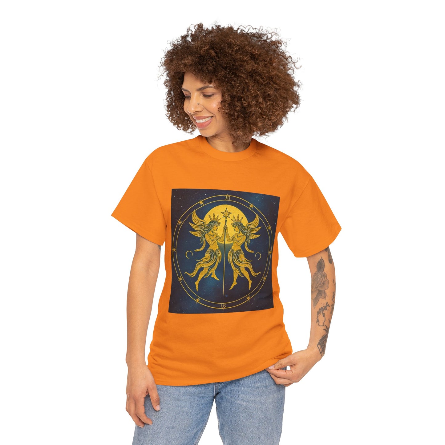 Unisex Heavy Cotton T-Shirt, Space Angel Twins v4, Gemini Zodiac Design