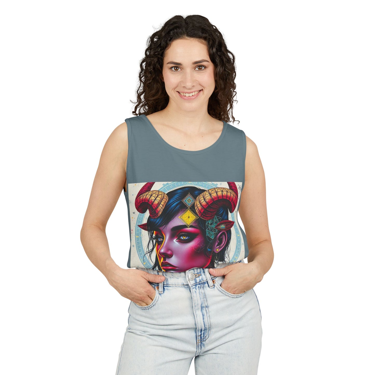 Unisex Garment-Dyed, Tank Top, Taurus Design, Pop Art v2, 100% US cotton